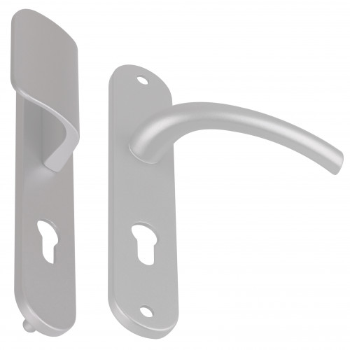 Angle 4 : 1 côté palière réversible sur plaque modèle Zenia Aluminium anodisé  F1 Argent, 1 côté pour porte intérieur