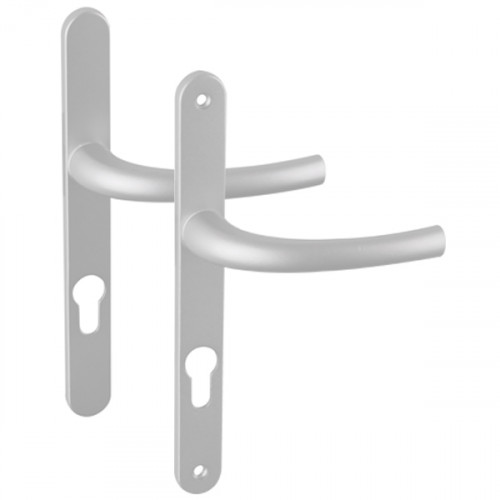 Angle 1 : poignées Zenia pour porte fenêtre F1 anodisé Argent, côté extérieur/ intérieur à vis non apparentes/ à vis apparentes