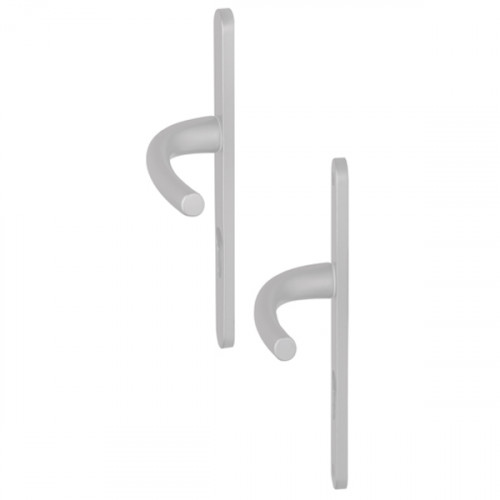 Angle 6 : poignées Zenia pour porte fenêtre F1 anodisé Argent, côté extérieur/ intérieur à vis non apparentes/ à vis apparentes