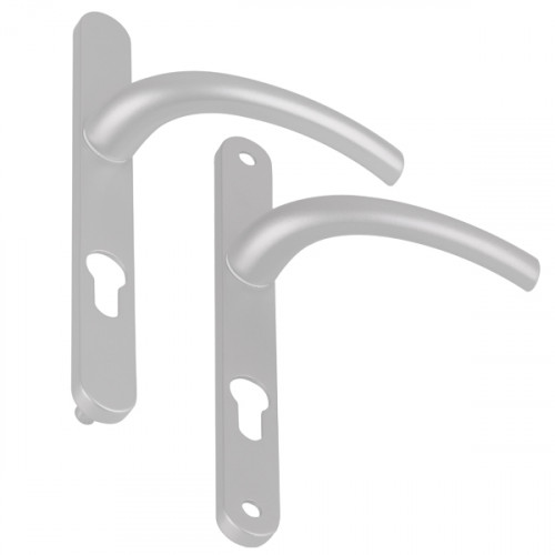 Angle 4 : poignées Zenia pour porte fenêtre F1 anodisé Argent, côté extérieur/ intérieur à vis non apparentes/ à vis apparentes