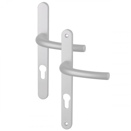 Angle 3 : poignées Zenia pour porte fenêtre F1 anodisé Argent, côté extérieur/ intérieur à vis non apparentes/ à vis apparentes