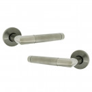 2 poignées de porte sur rosace ronde lisse JESSICA, Acier finition inox brillant et mat