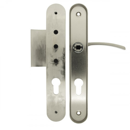 Angle 2: Poignée de porte d'entrée extérieure + intérieur sur plaque ronde en Aluminium Nickel Mat