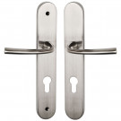 Ensemble de poignées Magali Nickel Mat pour porte d'entrée, côté extérieur à vis non apparentes, côté intérieur à vis apparentes