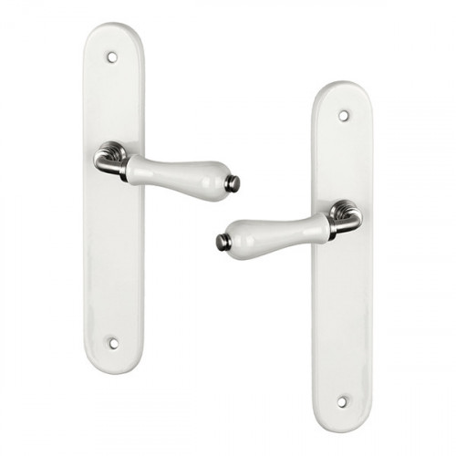 2 poignées de porte SHABBY, Porcelaine blanc entraxe 195 mm