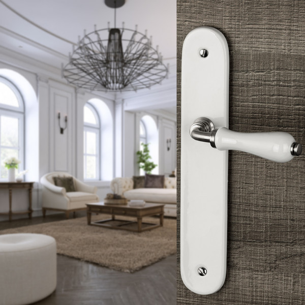 2 poignées de porte SHABBY, Porcelaine blanc entraxe 195 mm