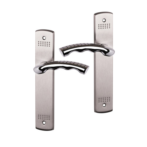 2 poignées de porte GODZILLA, Laiton nickel mat entraxe 195 mm