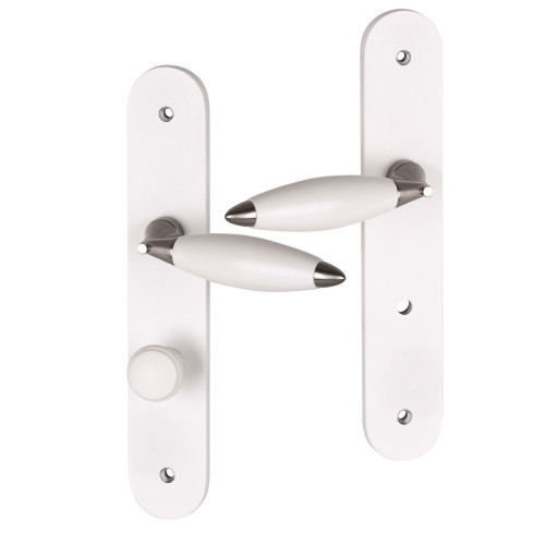 2 poignées de porte ATHENA, Bois blanc entraxe 195 mm