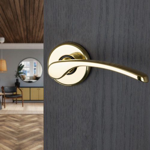 Poignée de porte sur rosace eva laiton poli