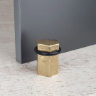 Butée de porte sol HEXAGONE, Laiton doré anneau Caoutchouc noir