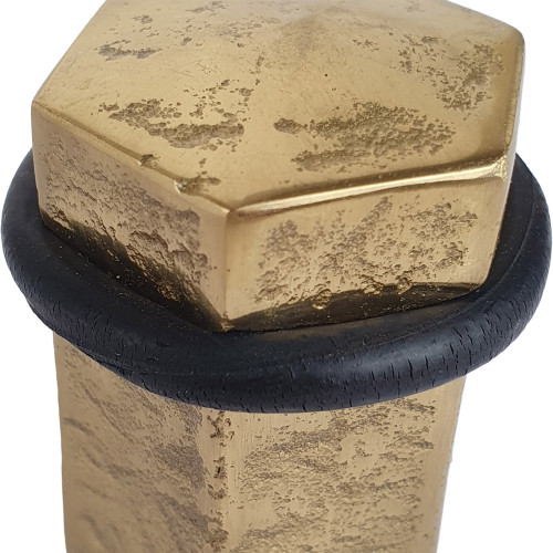Butée de porte sol HEXAGONE, Laiton doré anneau Caoutchouc noir