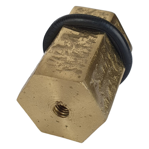 Butée de porte sol HEXAGONE, Laiton doré anneau Caoutchouc noir