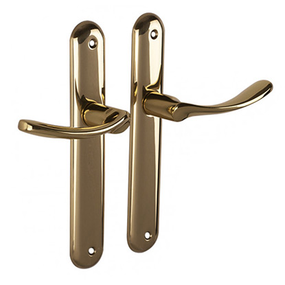 Poignée de porte MERLIN en laiton poli brillant - vue de profil en paire