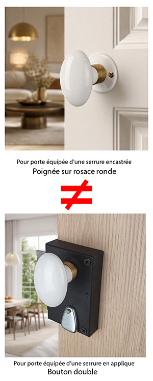 Différence entre une poignée de porte sur rosace et un bouton double en porcelaine